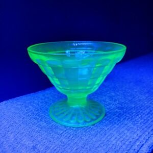 Uranium Glass Anchor Hocking Block Optics Depression Glass Compote Dessert Glass